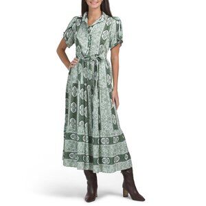 BEYOND BY VERA Green Multi Everly Block Printed Dress